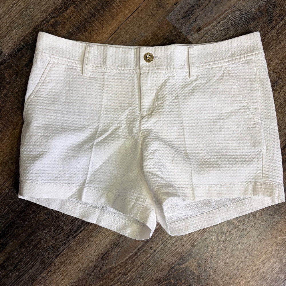 Lilly Pulitzer Callahan Shorts Resort White Seersucker Textured NWT Womens 12